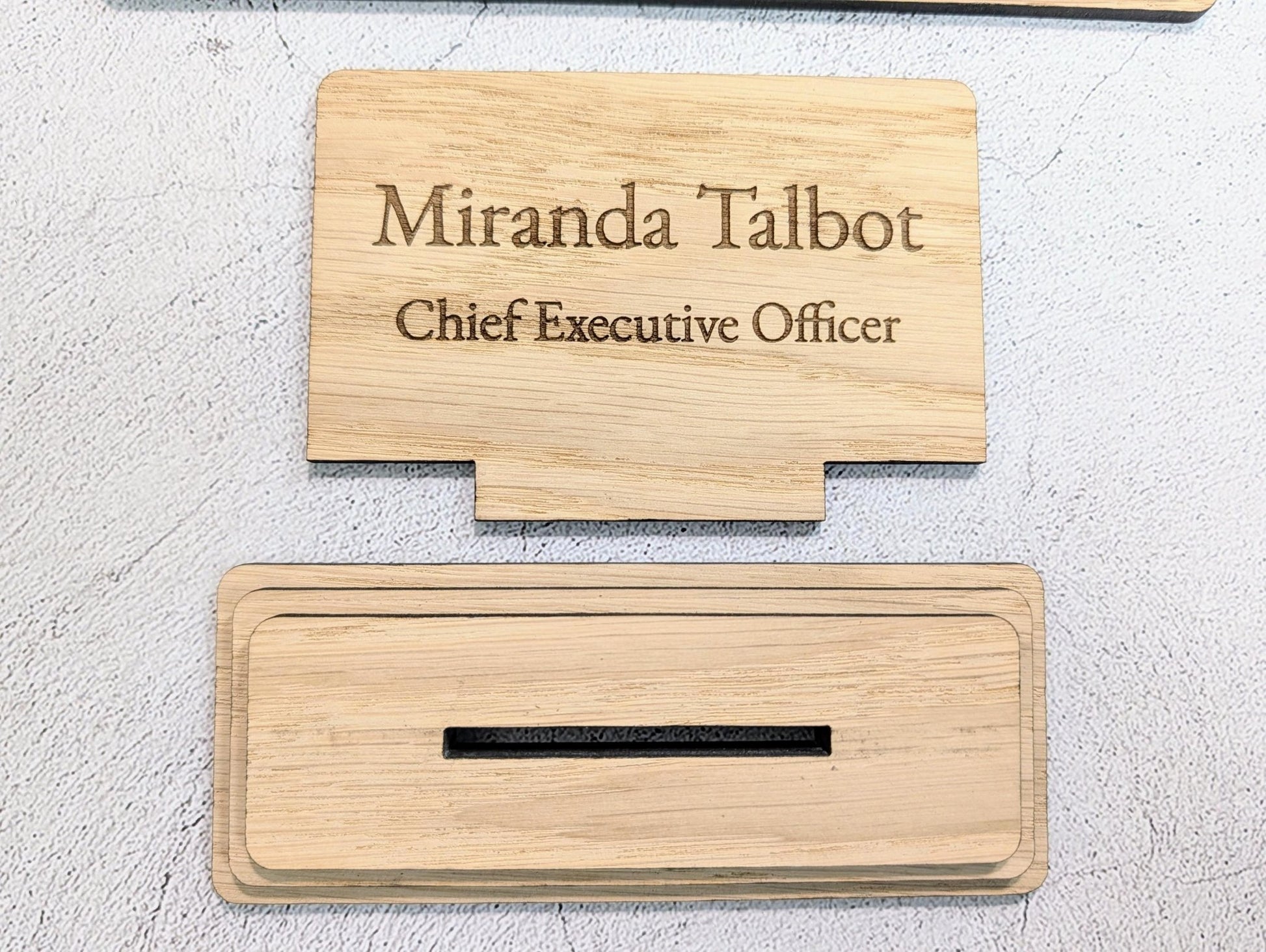 Personalised Wooden Desk Name Plate – Custom Name & Job Title Sign | Oak Veneer, Professional Office Gift, Handmade in Wales - CherryGroveCraft