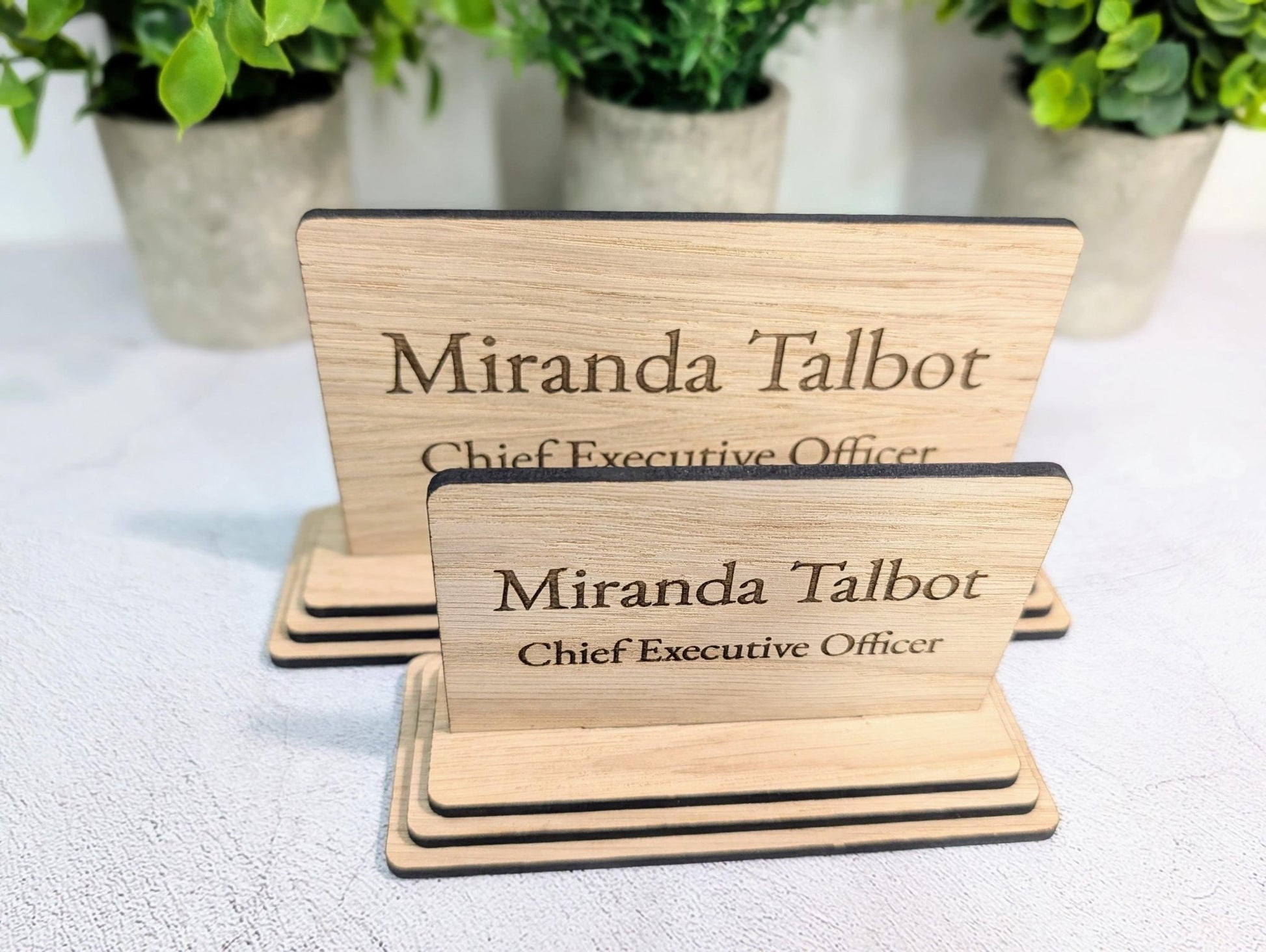 Personalised Wooden Desk Name Plate – Custom Name & Job Title Sign | Oak Veneer, Professional Office Gift, Handmade in Wales - CherryGroveCraft