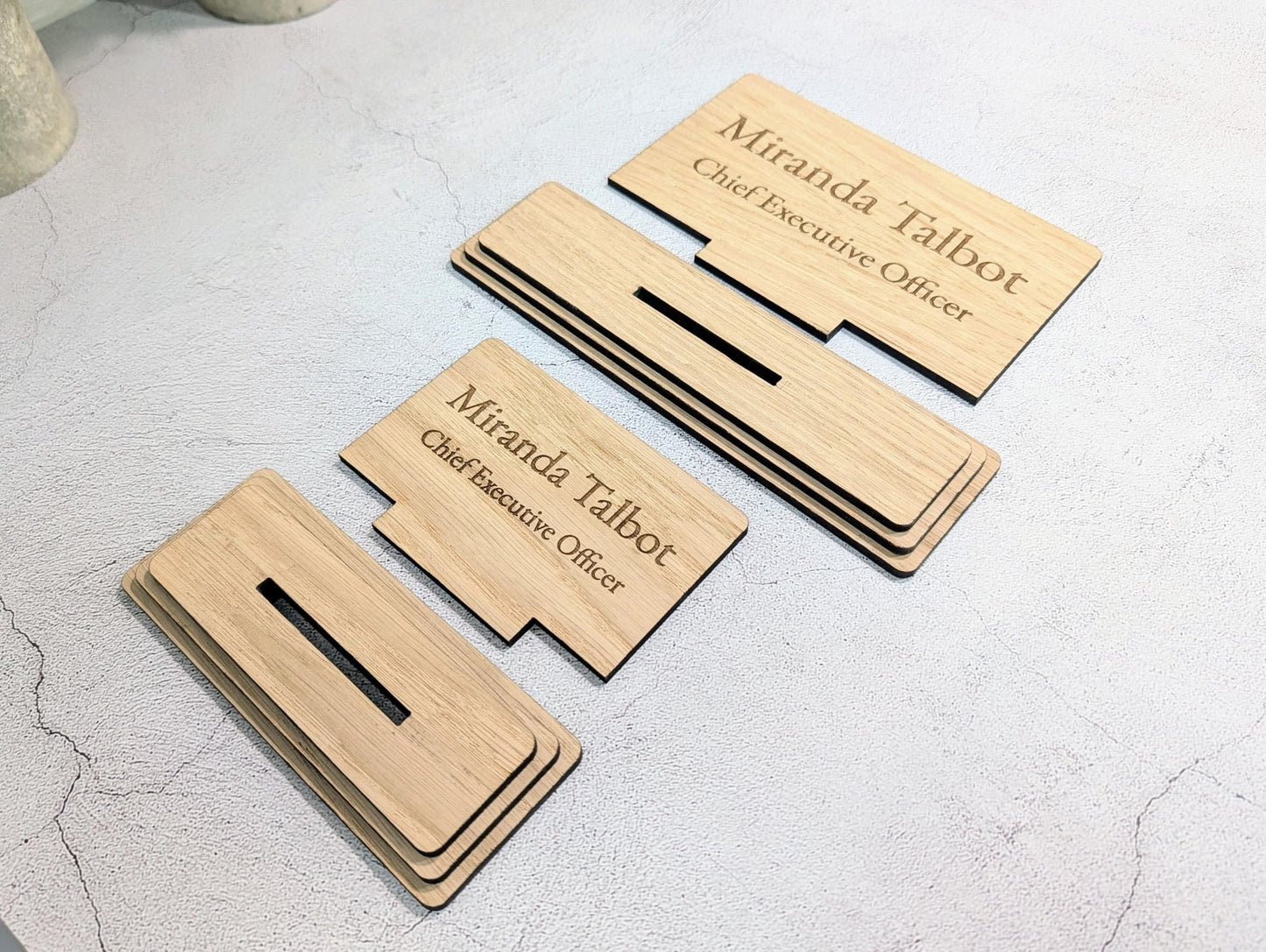 Personalised Wooden Desk Name Plate – Custom Name & Job Title Sign | Oak Veneer, Professional Office Gift, Handmade in Wales - CherryGroveCraft