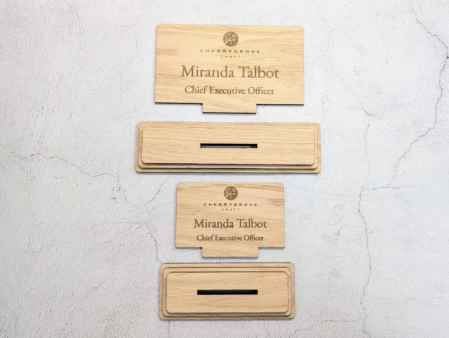 Personalised Wooden Desk Name Plate with Logo – Custom Name & Job Title Sign | Oak Veneer, Professional Office Gift, Handmade in Wales - CherryGroveCraft