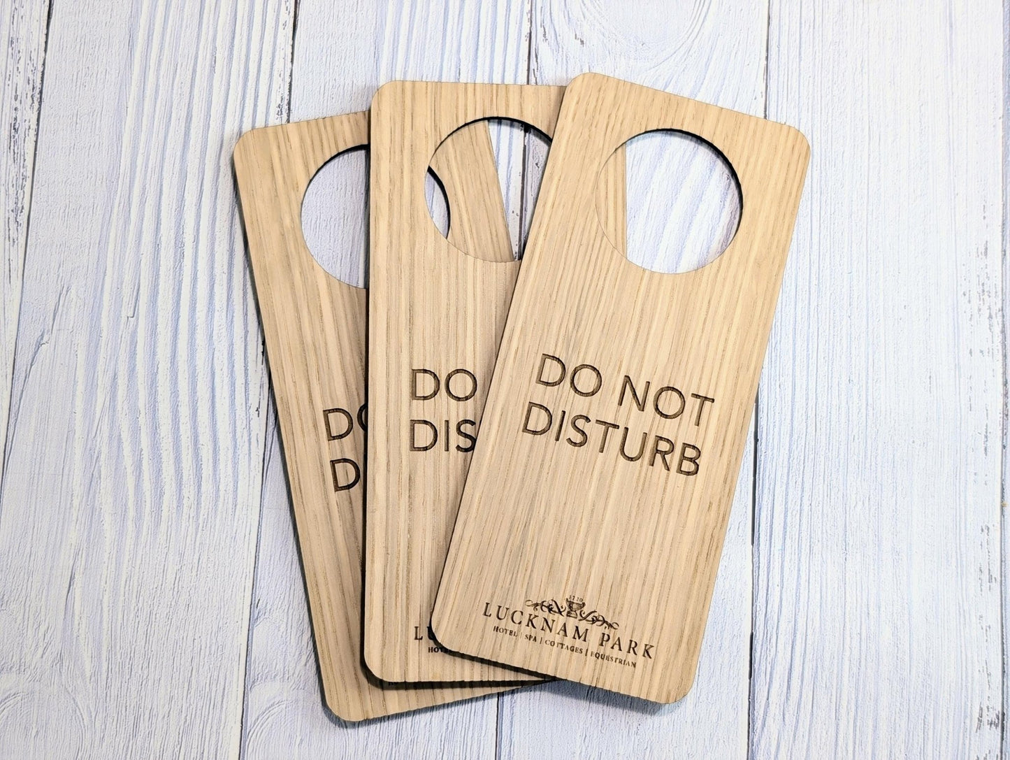 Personalised Wooden Door Hanger - "Please Clean the Room" and "Please Do Not Disturb" - Hotel Sign, Bedroom Sign, Oak, Bulk - CherryGroveCraft