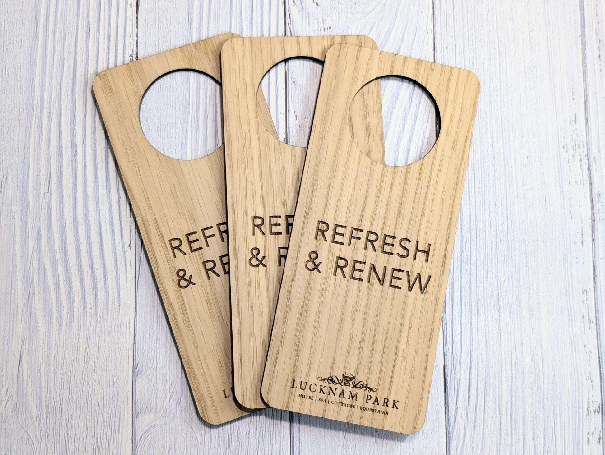 Personalised Wooden Door Hanger - "Please Clean the Room" and "Please Do Not Disturb" - Hotel Sign, Bedroom Sign, Oak, Bulk - CherryGroveCraft