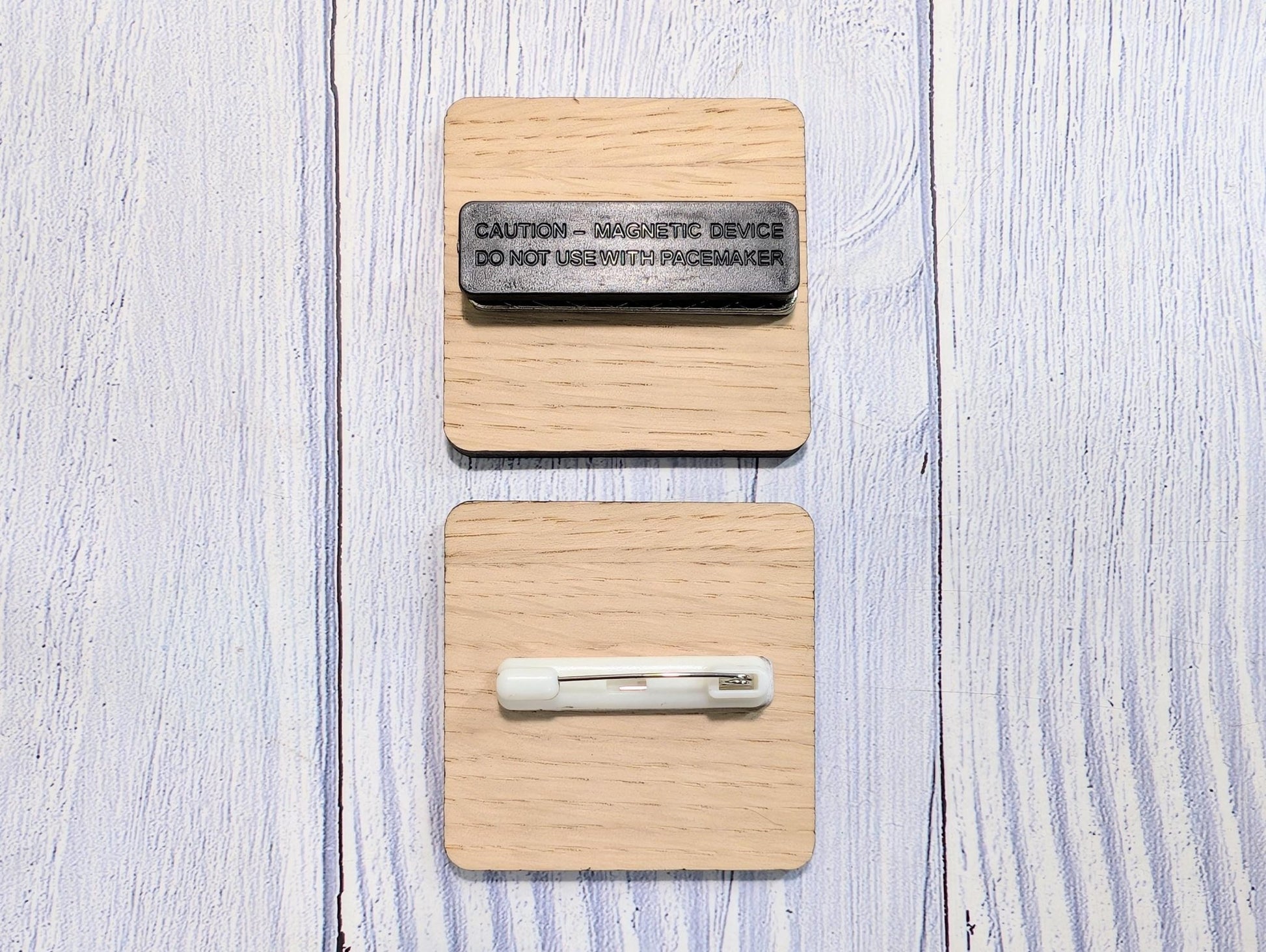 Personalised Wooden Name Badge 50mm x 50mm – Square Shape Oak Veneer with Pin/Clip, Magnet or Pin Only – Eco - Friendly Custom Work ID Tag - CherryGroveCraft