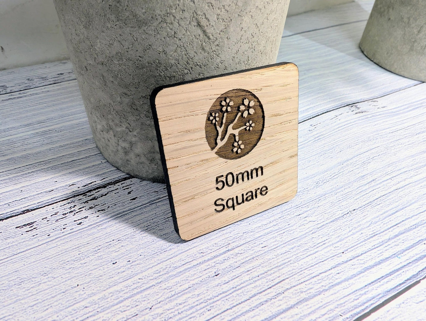 Personalised Wooden Name Badge 50mm x 50mm – Square Shape Oak Veneer with Pin/Clip, Magnet or Pin Only – Eco - Friendly Custom Work ID Tag - CherryGroveCraft