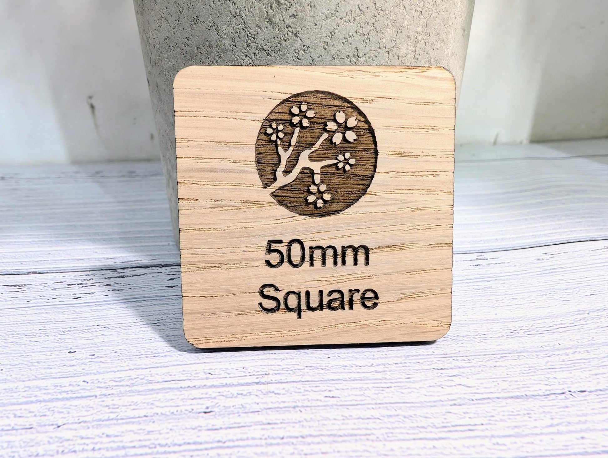 Personalised Wooden Name Badge 50mm x 50mm – Square Shape Oak Veneer with Pin/Clip, Magnet or Pin Only – Eco - Friendly Custom Work ID Tag - CherryGroveCraft