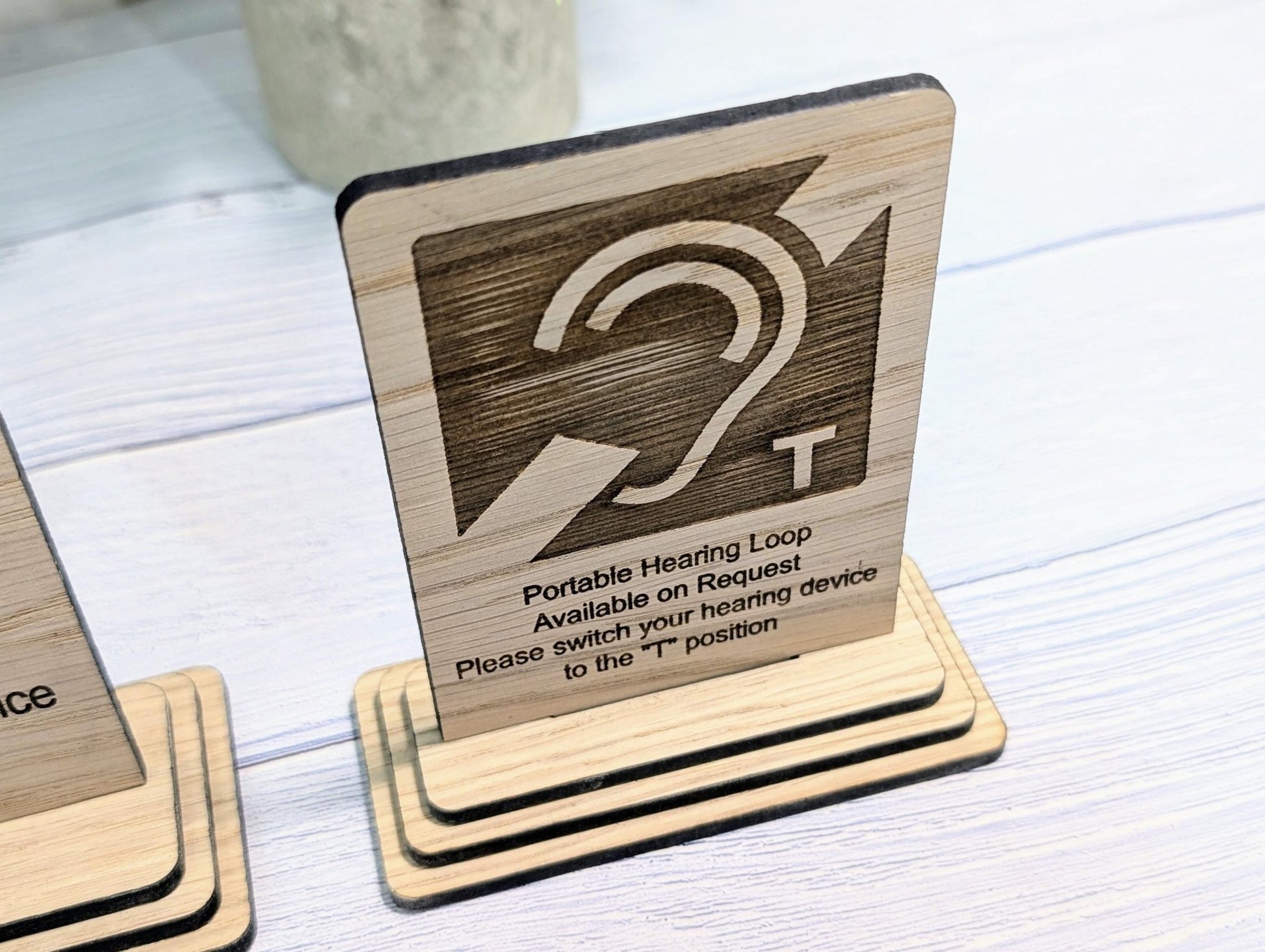 Personalised Wooden Portable Hearing Loop Sign – Freestanding Table Sign for Accessibility, Office, & Public Spaces - Two Sizes - CherryGroveCraft