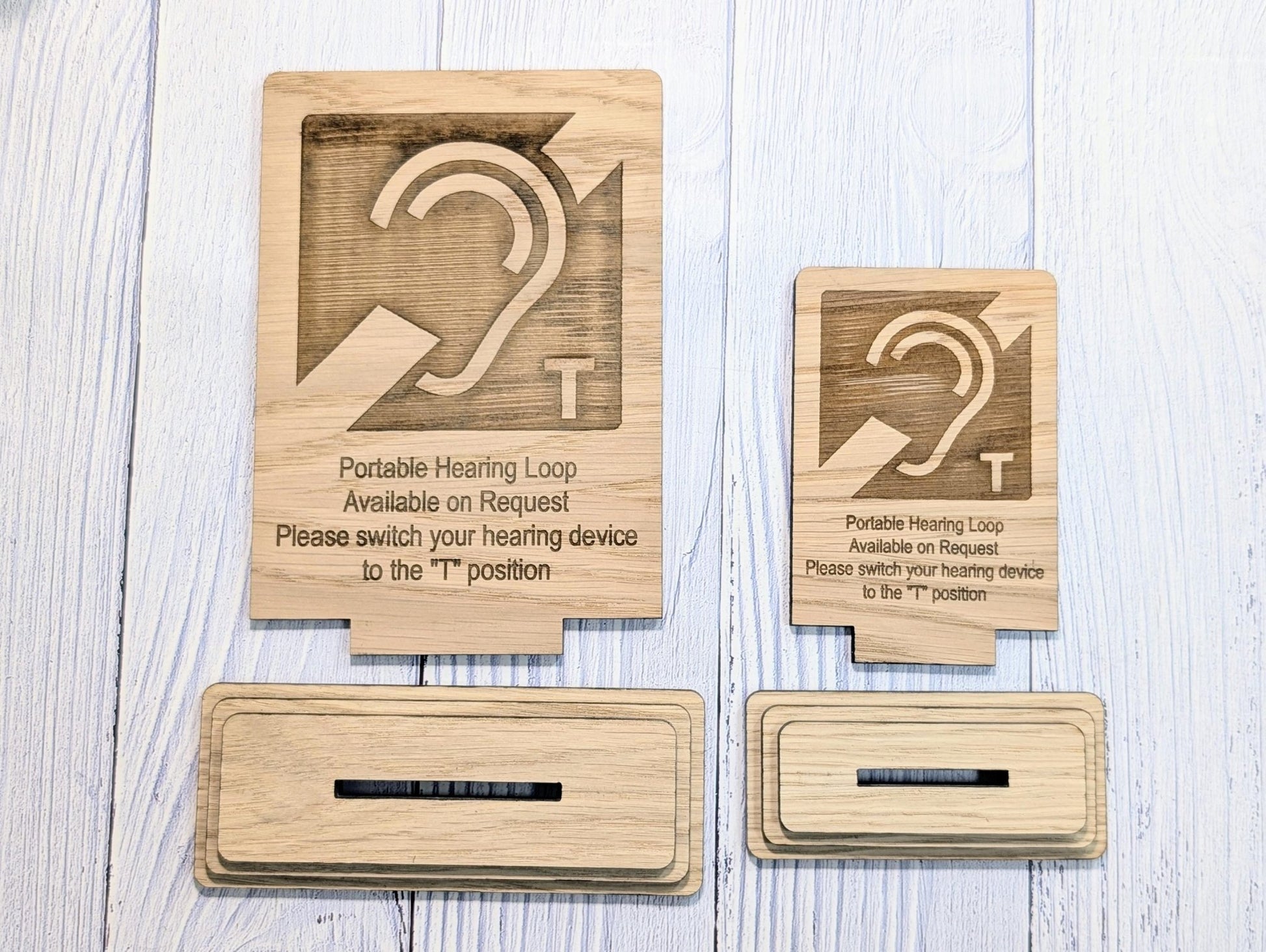 Personalised Wooden Portable Hearing Loop Sign – Freestanding Table Sign for Accessibility, Office, & Public Spaces - Two Sizes - CherryGroveCraft