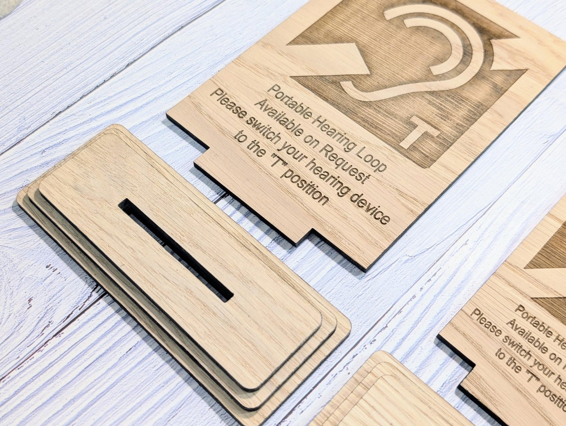 Personalised Wooden Portable Hearing Loop Sign – Freestanding Table Sign for Accessibility, Office, & Public Spaces - Two Sizes - CherryGroveCraft