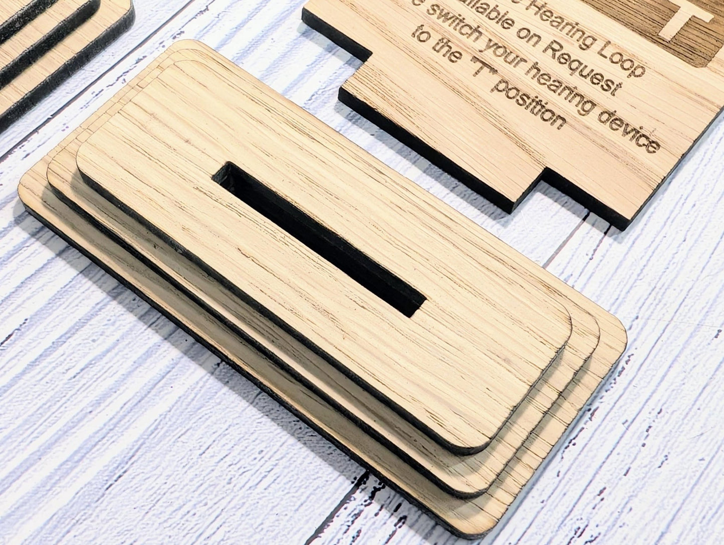 Personalised Wooden Portable Hearing Loop Sign – Freestanding Table Sign for Accessibility, Office, & Public Spaces - Two Sizes - CherryGroveCraft
