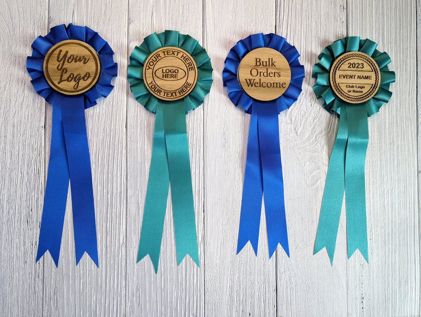 Personalised Wooden Rosette's | Free Design Service | Customised 90mm Rosette with 60mm Wooden Centre | Award Ribbon | Dog & Horse Shows - CherryGroveCraft