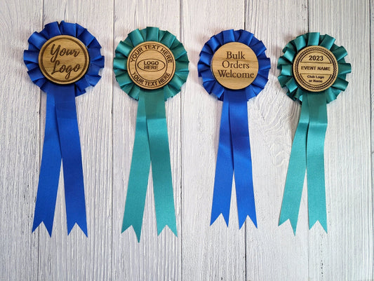 Personalised Wooden Rosette's | Free Design Service | Customised 90mm Rosette with 60mm Wooden Centre | Award Ribbon | Dog & Horse Shows - CherryGroveCraft