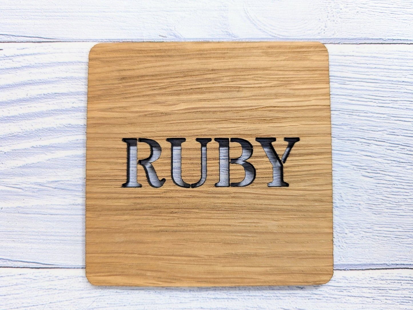 Personalised Wooden Square Coasters - Name Cut-Out - CherryGroveCraft