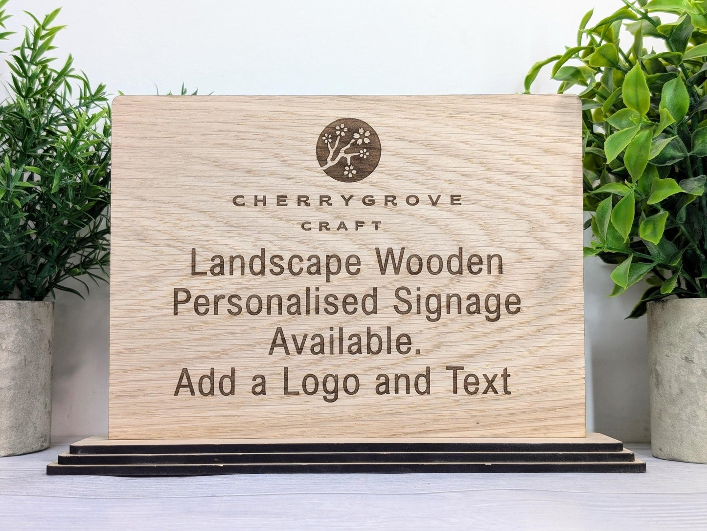 Personalised Wooden Table Signs XL - Custom Text, Logo, Freestanding, Removable Base, Two Sizes, Conference, Wedding, Retail, AirBnB Signage - CherryGroveCraft