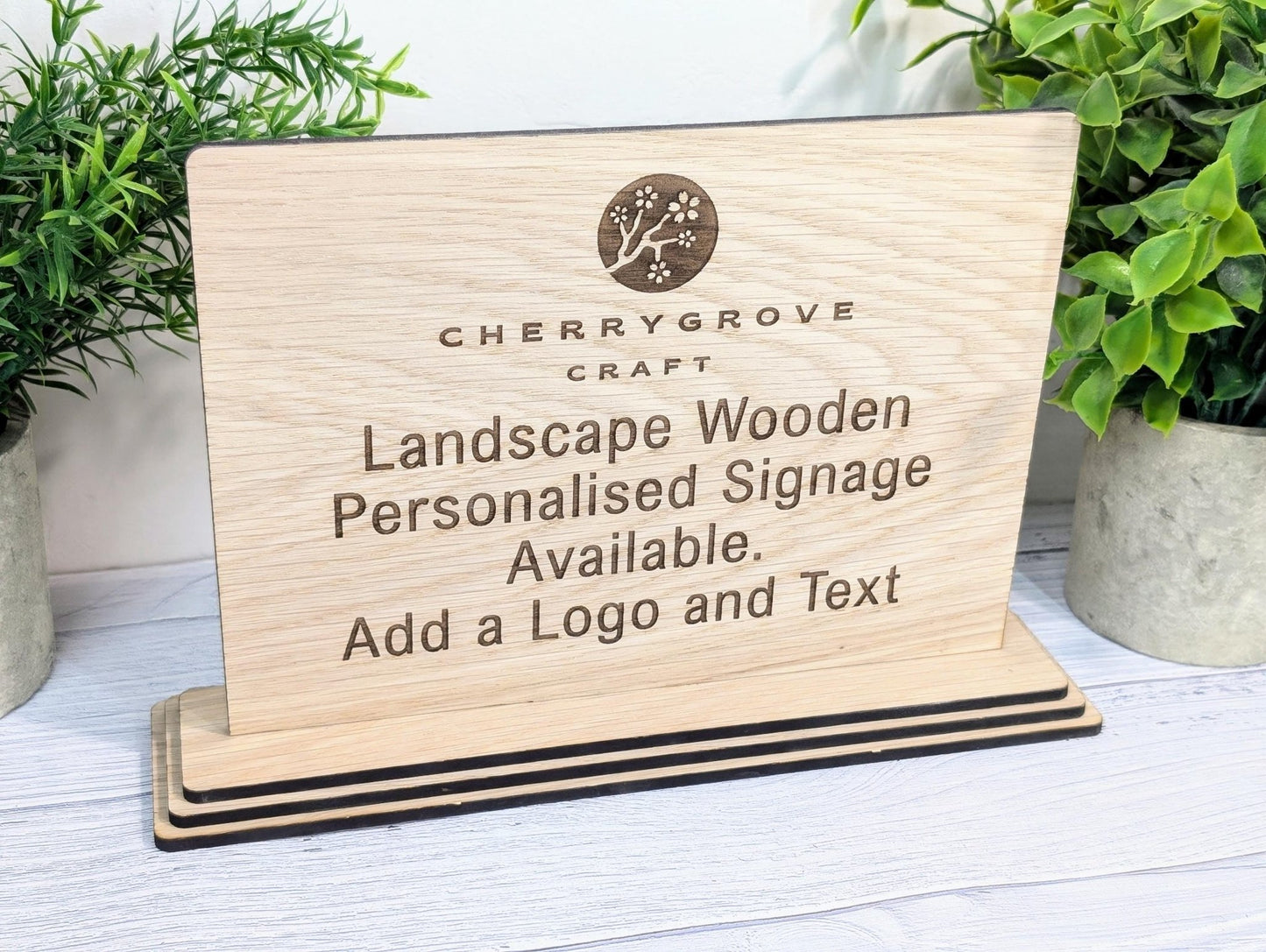 Personalised Wooden Table Signs XL - Custom Text, Logo, Freestanding, Removable Base, Two Sizes, Conference, Wedding, Retail, AirBnB Signage - CherryGroveCraft