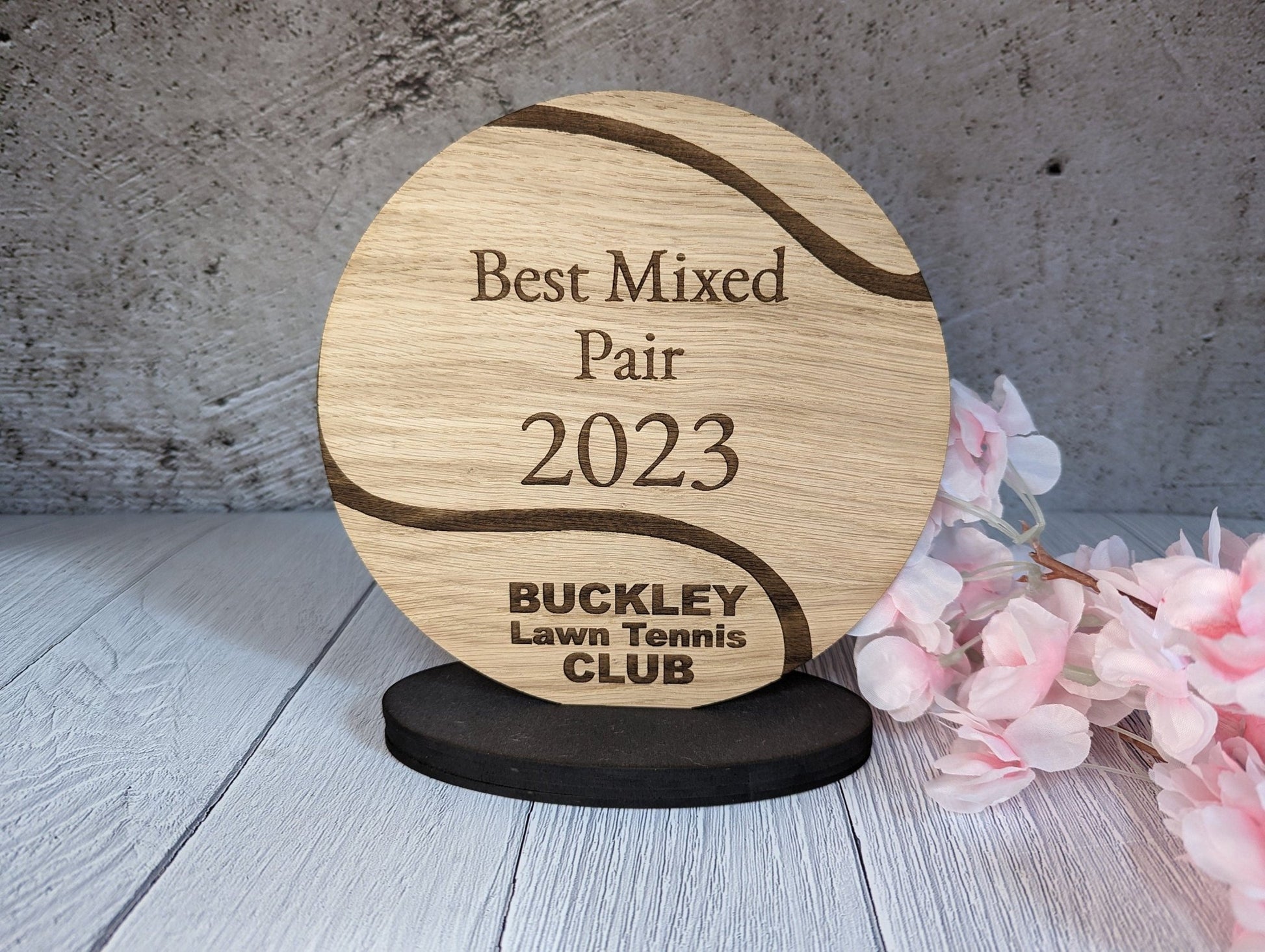 Personalised Wooden Tennis Trophies | Tennis Ball Shaped Award for Clubs & Events - CherryGroveCraft