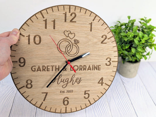 Personalised Wooden Wedding Clock – Bespoke Wedding / Anniversary Gift - CherryGroveCraft