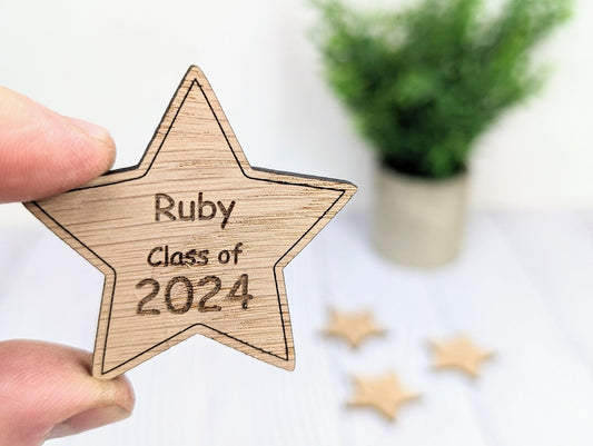Personalised 'You're a Star - Class of xx' Wood Hug Token - Wooden Student Gift, End of Year - Custom Name Engraved - Eco Gift for Students - CherryGroveCraft