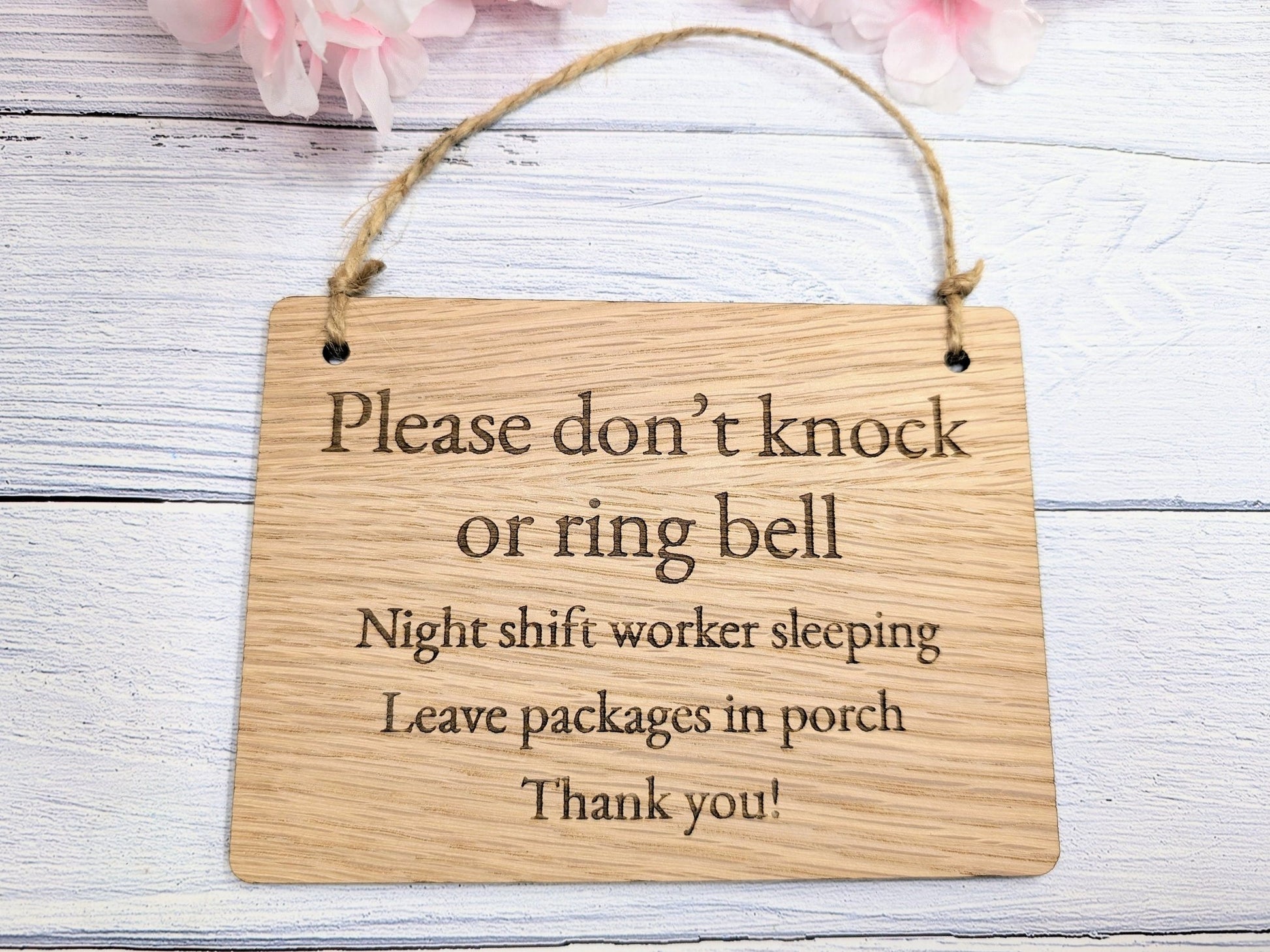 Night shift bamboo sign in four sizes — small through extra large