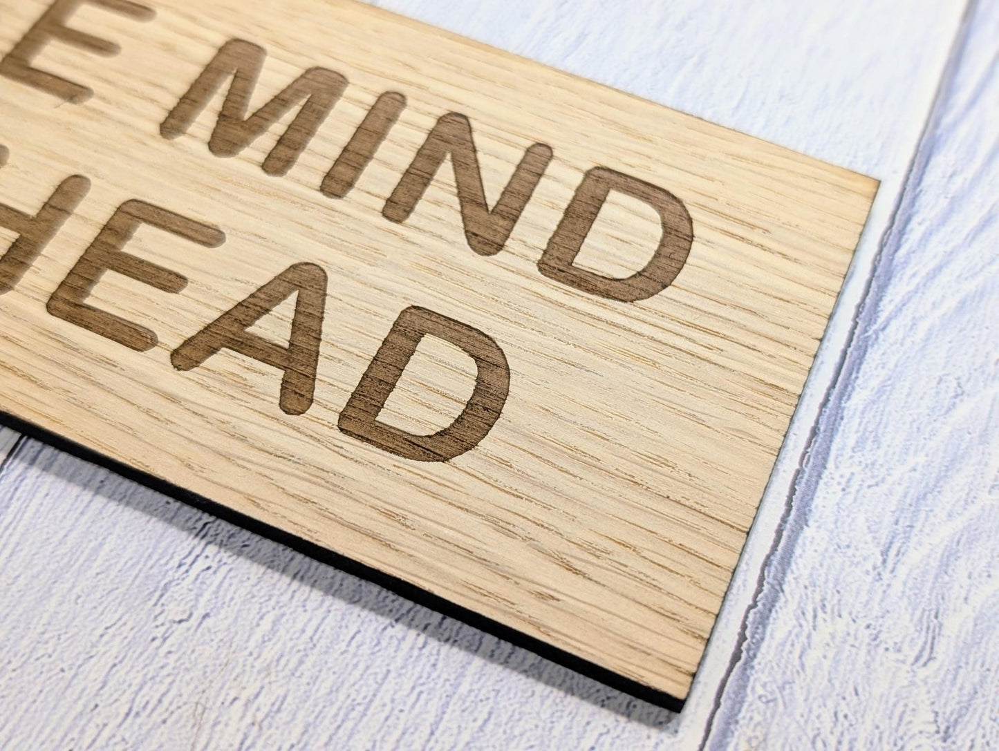 Please Mind Your Head Sign – Personalised Wooden Door Sign | Custom Text Oak Veneer Wall Plaque | Home Office Shed Stairs Beam Decor - CherryGroveCraft