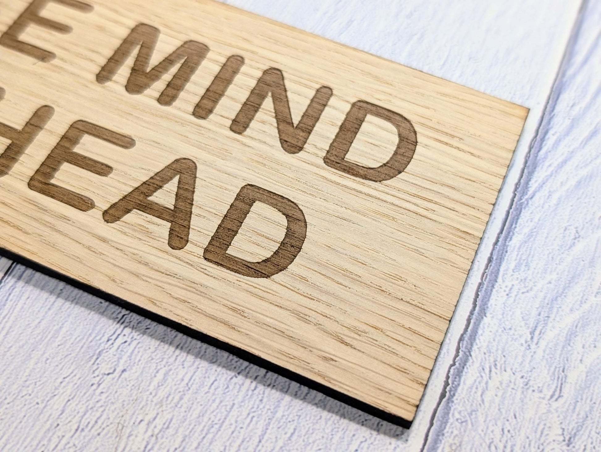 Please Mind Your Head Sign – Personalised Wooden Door Sign | Custom Text Oak Veneer Wall Plaque | Home Office Shed Stairs Beam Decor - CherryGroveCraft