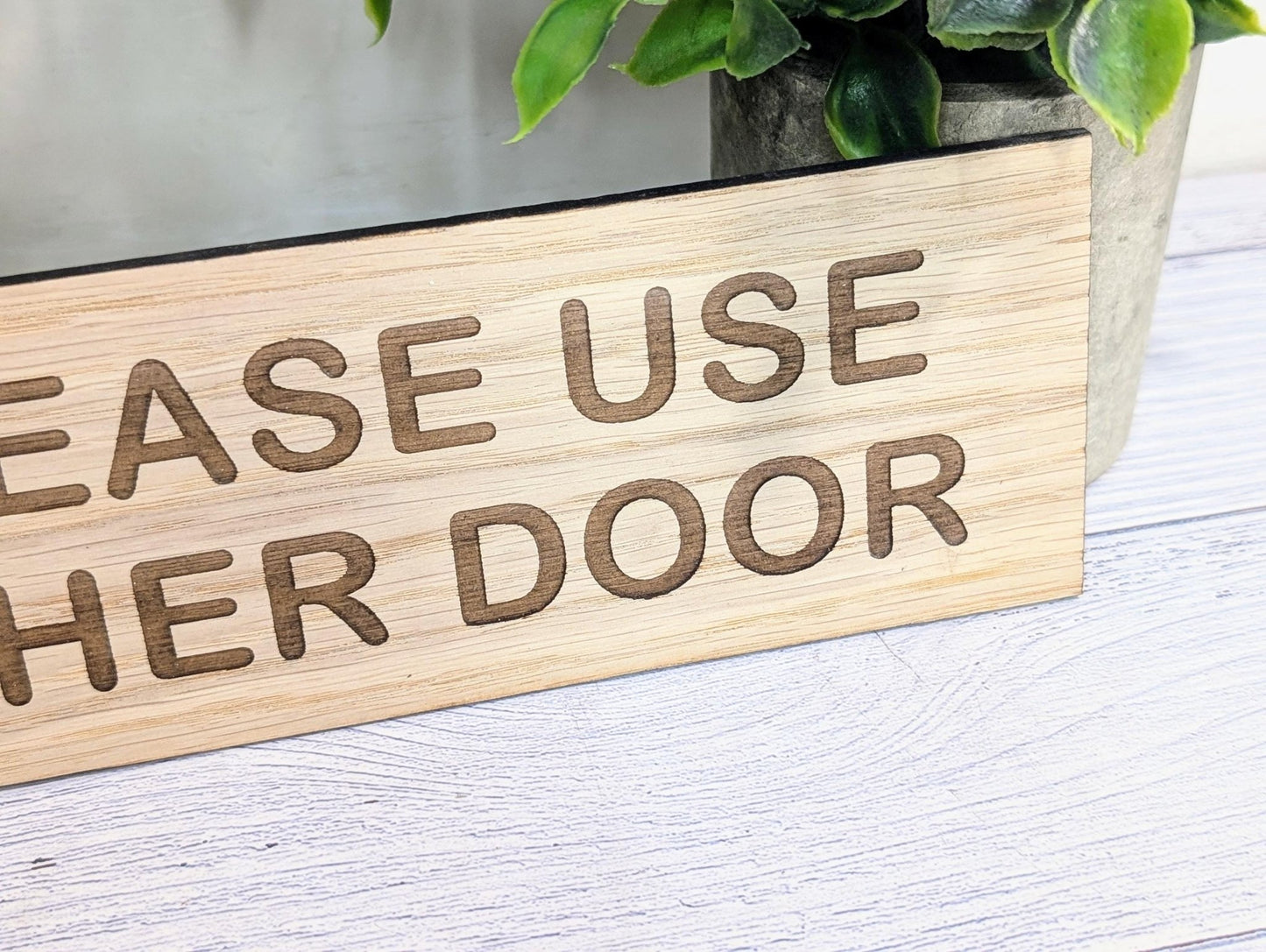 Please Use Other Door Sign – Personalised Wooden Door Sign | Custom Text Oak Veneer Wall Plaque | Private Shop Cafe Warehouse Office Signage - CherryGroveCraft