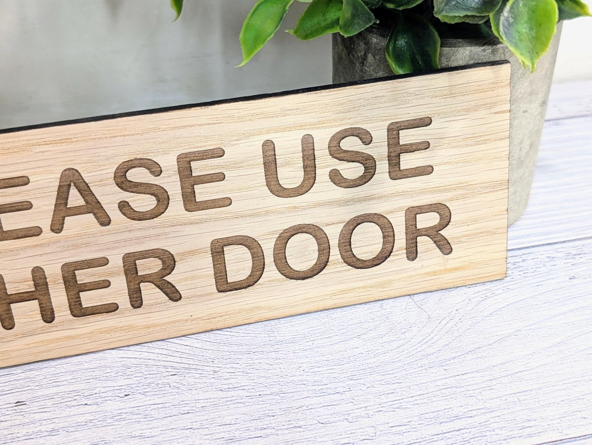 Please Use Other Door Sign – Personalised Wooden Door Sign | Custom Text Oak Veneer Wall Plaque | Private Shop Cafe Warehouse Office Signage - CherryGroveCraft