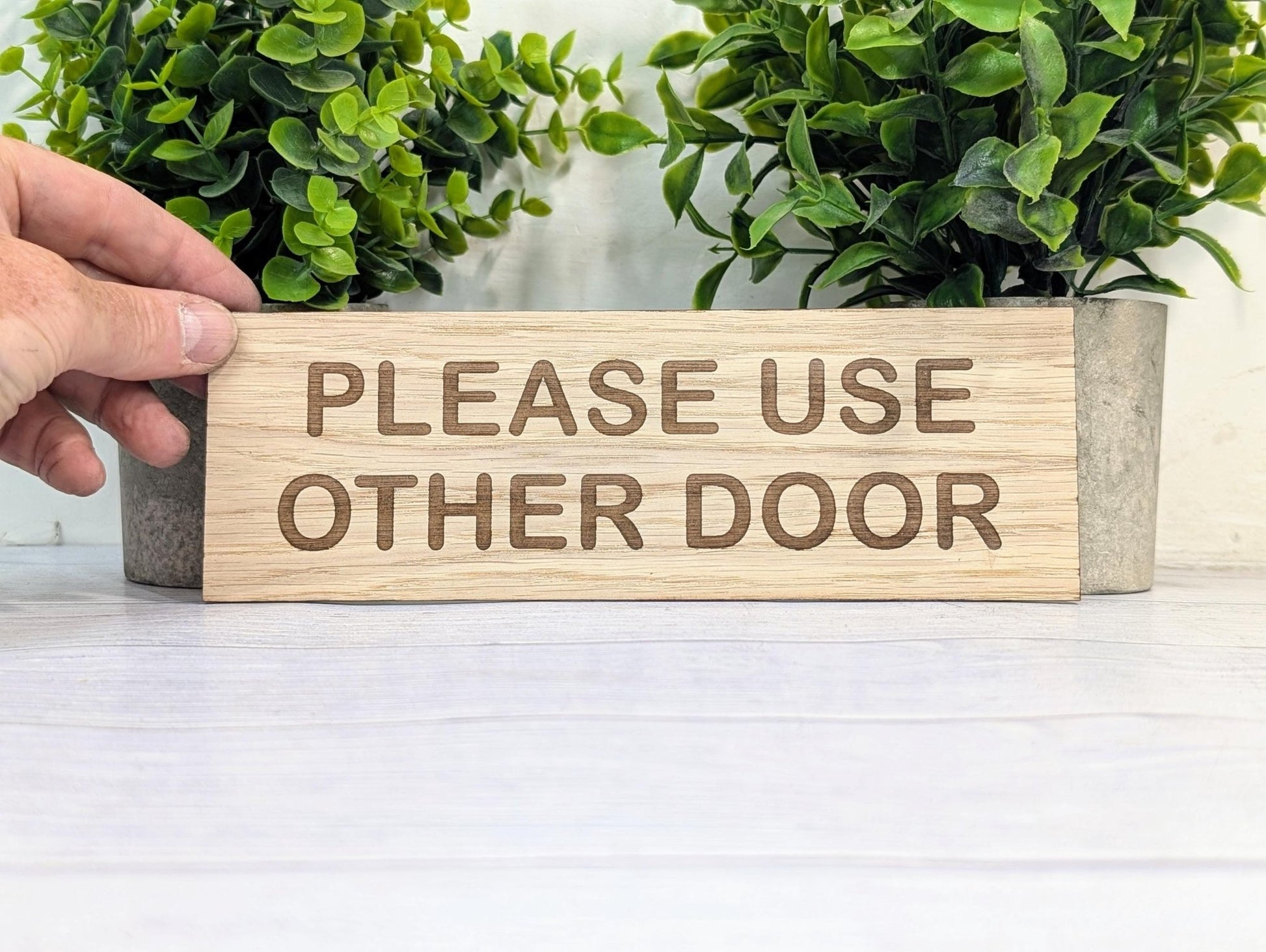 Please Use Other Door Sign – Personalised Wooden Door Sign | Custom Text Oak Veneer Wall Plaque | Private Shop Cafe Warehouse Office Signage - CherryGroveCraft
