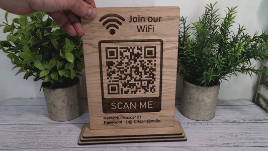 XL Wooden WiFi QR Code Sign, Eco-Friendly Custom Network Name and Password Table Display, Single or Double-Sided, Extra Large