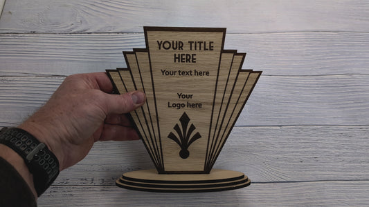 Personalised Art Deco Style Sign | Oak Veneer MDF | Custom Text & Logo | Eco-Friendly Home and Business Décor | Flat Pack Design