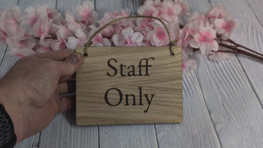 Personalised 'Staff Only' Wooden Sign in Oak Veneer- Custom Text/Logo Option - 4 Sizes Available, Door Sign, Workspace Privacy, Bulk Welcome