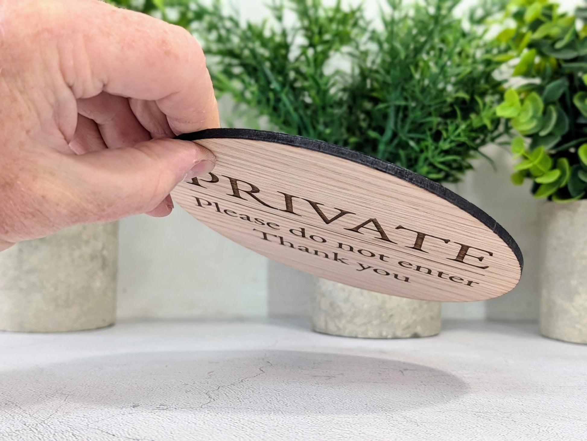 Private Do Not Enter Sign – Circular Oak Veneered Wooden Sign for Business, BnB or Home, Indoor Use Only, Handmade in Wales, Plastic - Free - CherryGroveCraft