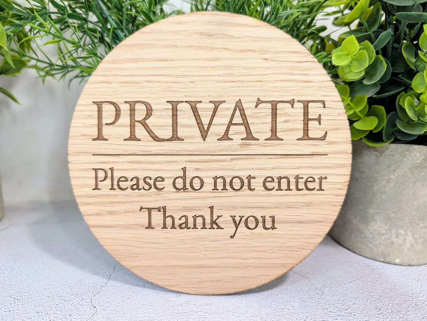 Private Do Not Enter Sign – Circular Oak Veneered Wooden Sign for Business, BnB or Home, Indoor Use Only, Handmade in Wales, Plastic - Free - CherryGroveCraft