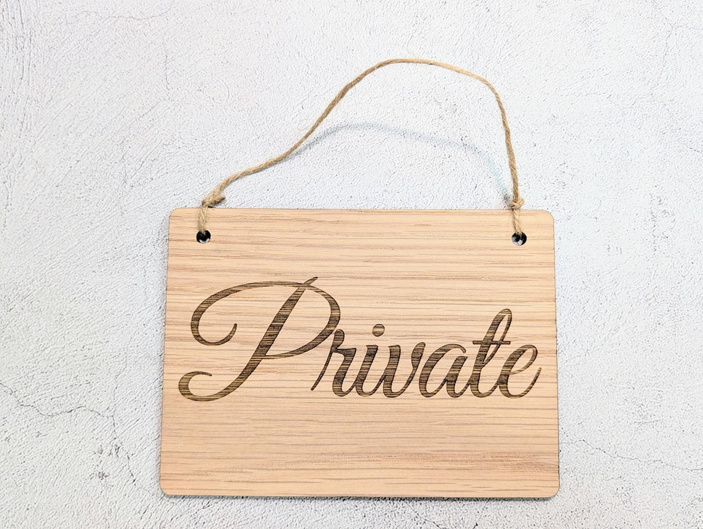 Private Door Sign – Oak Veneered Wooden Hanging Sign for Offices, Guest Rooms or Studios | Handmade in Wales | Eco - Friendly Packaging - CherryGroveCraft