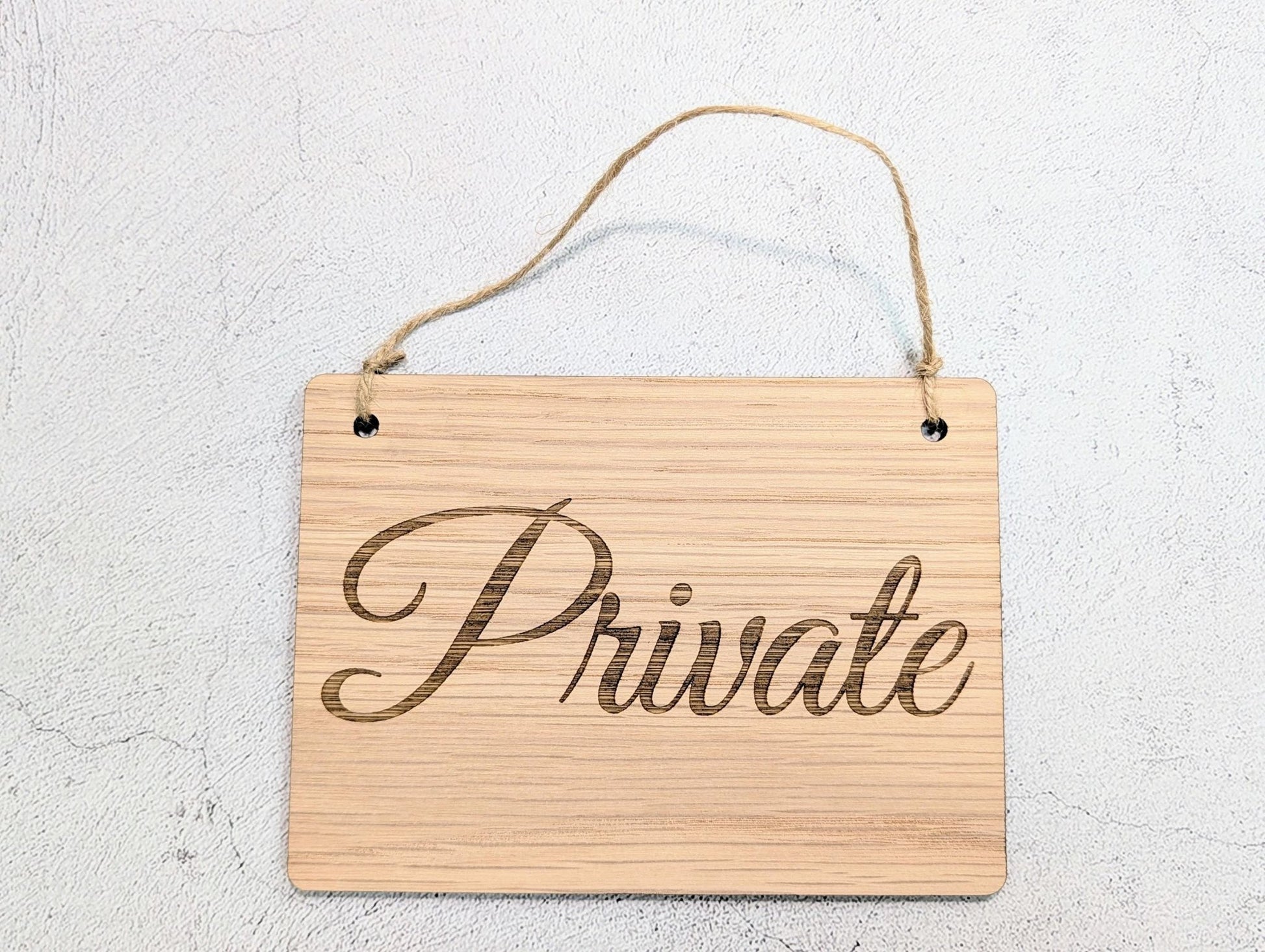 Private Door Sign – Oak Veneered Wooden Hanging Sign for Offices, Guest Rooms or Studios | Handmade in Wales | Eco - Friendly Packaging - CherryGroveCraft