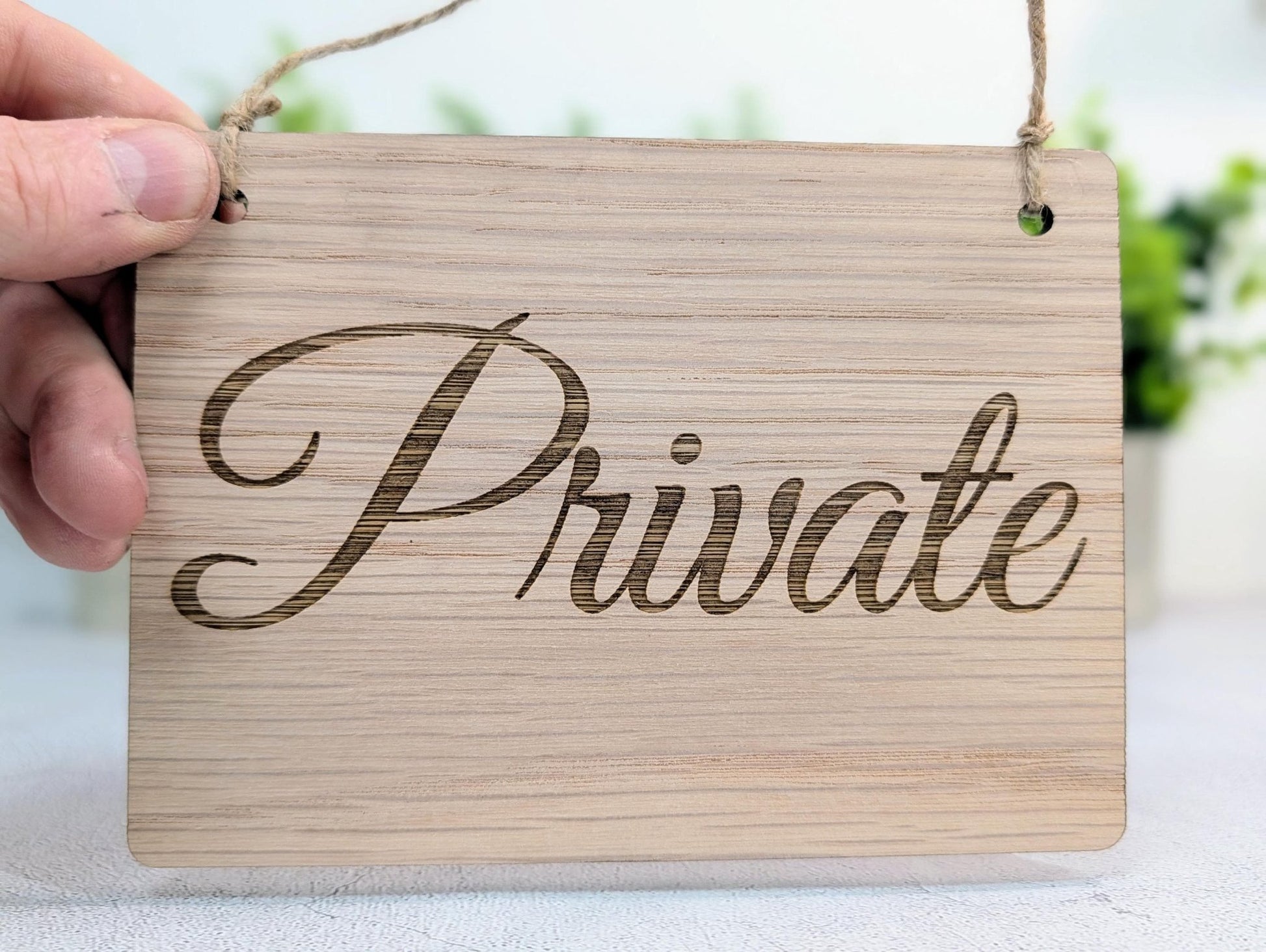 Private Door Sign – Oak Veneered Wooden Hanging Sign for Offices, Guest Rooms or Studios | Handmade in Wales | Eco - Friendly Packaging - CherryGroveCraft