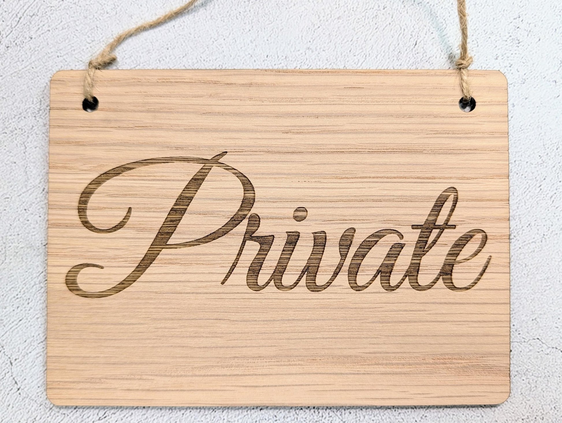 Private Door Sign – Oak Veneered Wooden Hanging Sign for Offices, Guest Rooms or Studios | Handmade in Wales | Eco - Friendly Packaging - CherryGroveCraft