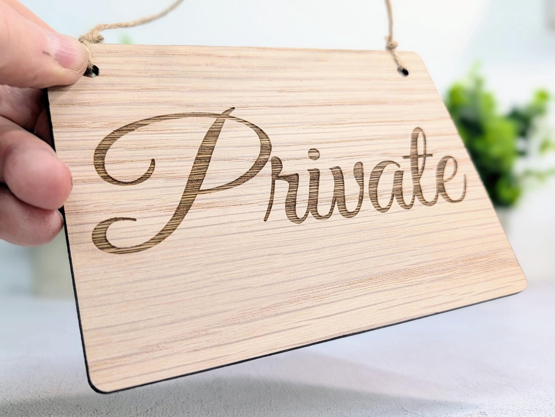 Private Door Sign – Oak Veneered Wooden Hanging Sign for Offices, Guest Rooms or Studios | Handmade in Wales | Eco - Friendly Packaging - CherryGroveCraft