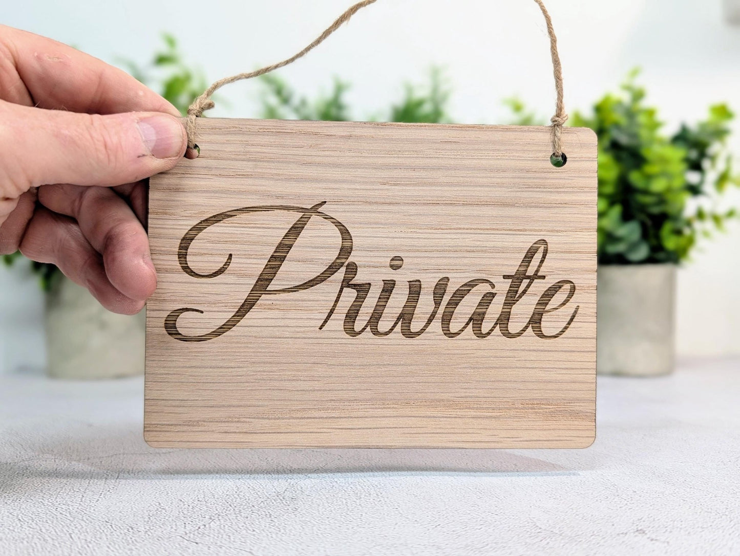 Private Door Sign – Oak Veneered Wooden Hanging Sign for Offices, Guest Rooms or Studios | Handmade in Wales | Eco - Friendly Packaging - CherryGroveCraft