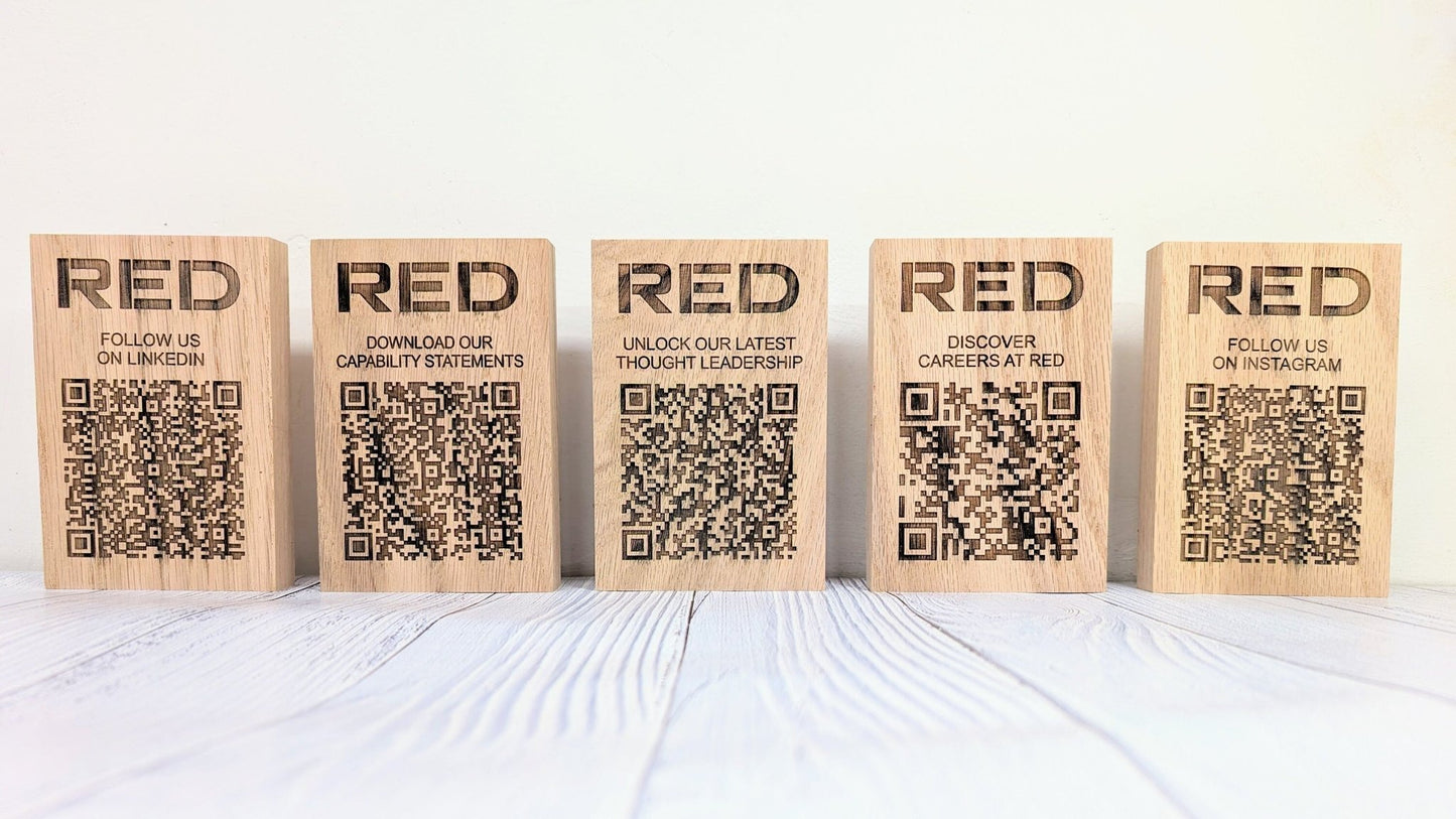 Double-Sided QR Code Oak Blocks | 3 Sizes | Custom Logo