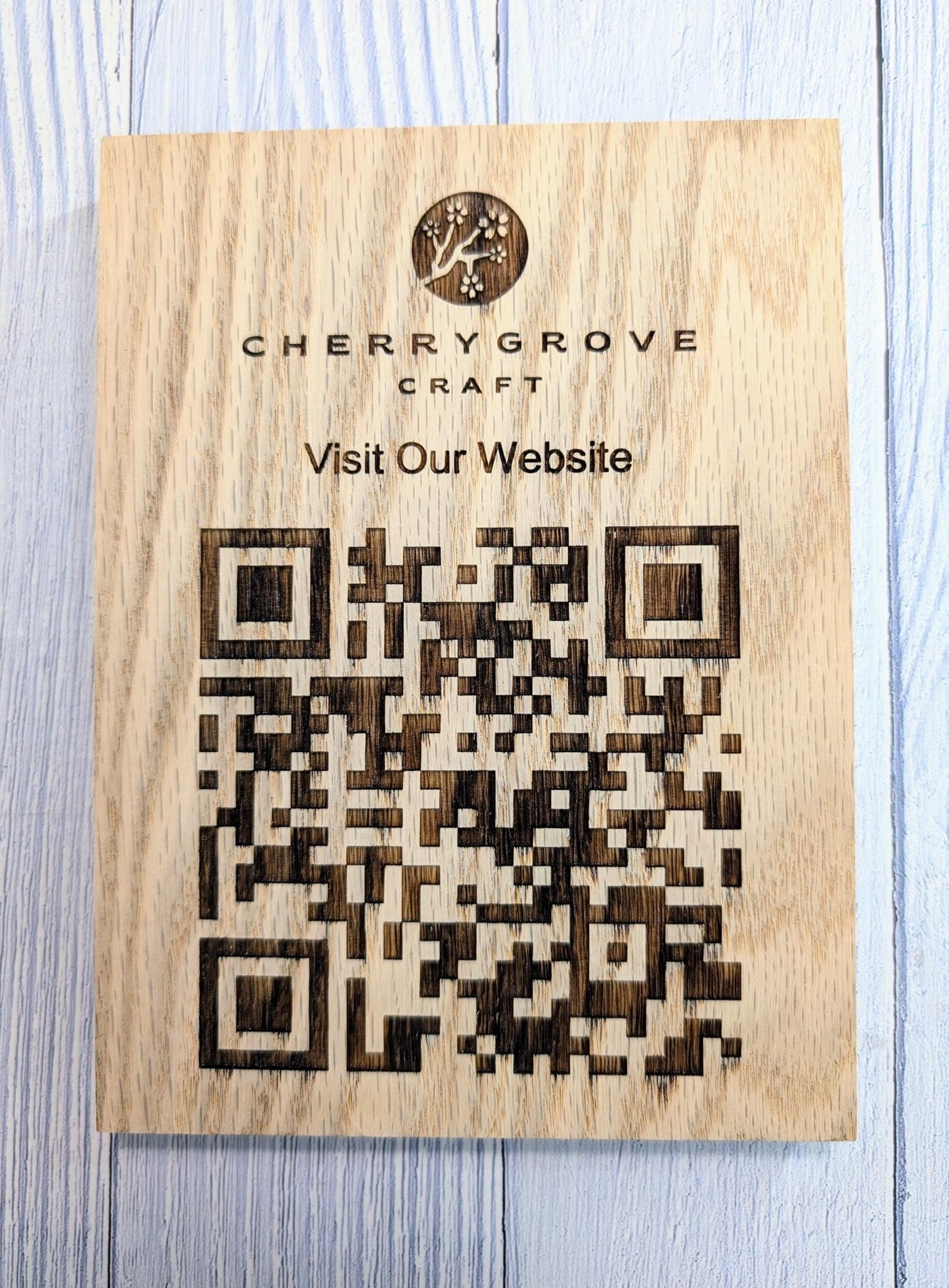 QR Code Solid Oak Large Blocks - Personalised Oak Blocks - QR Code - Custom Table Signage - Menus, Websites, Social Media, 150mm x 200mm - CherryGroveCraft