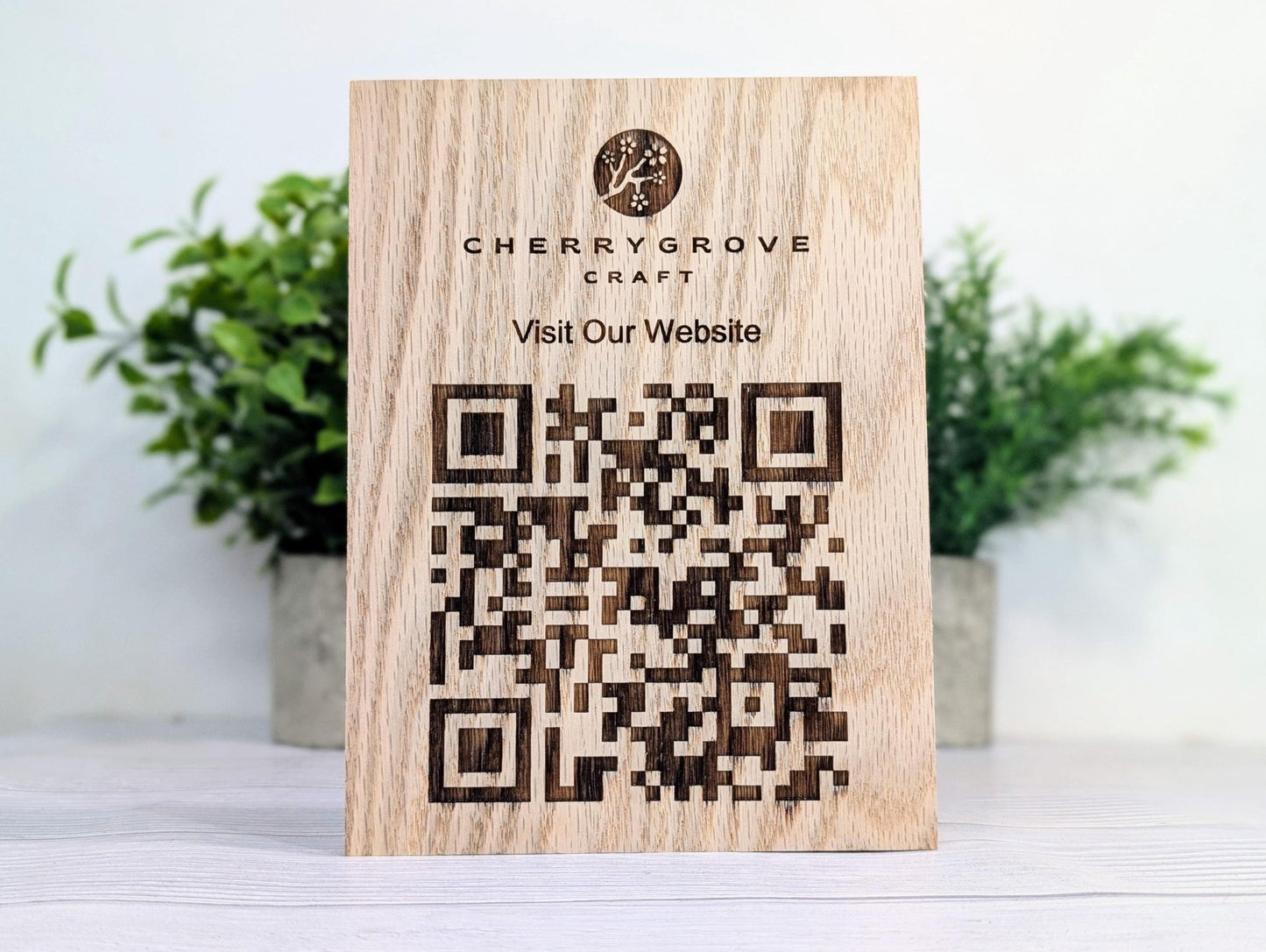 QR Code Solid Oak Large Blocks - Personalised Oak Blocks - QR Code - Custom Table Signage - Menus, Websites, Social Media, 150mm x 200mm - CherryGroveCraft