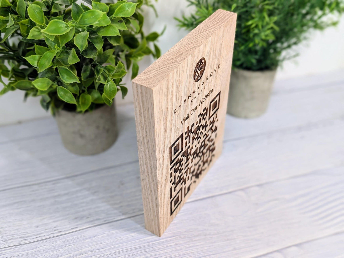 QR Code Solid Oak Large Blocks - Personalised Oak Blocks - QR Code - Custom Table Signage - Menus, Websites, Social Media, 150mm x 200mm - CherryGroveCraft