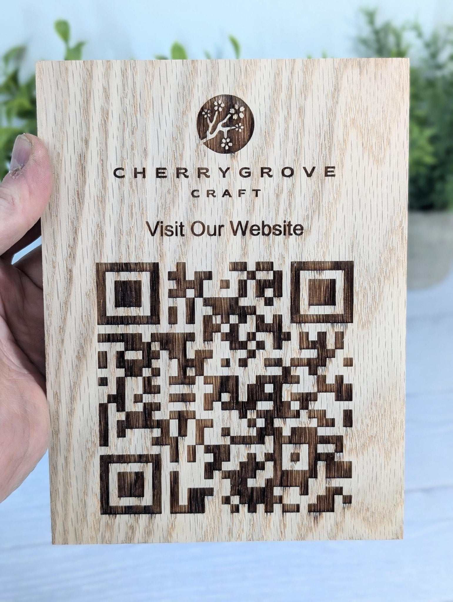 QR Code Solid Oak Large Blocks - Personalised Oak Blocks - QR Code - Custom Table Signage - Menus, Websites, Social Media, 150mm x 200mm - CherryGroveCraft