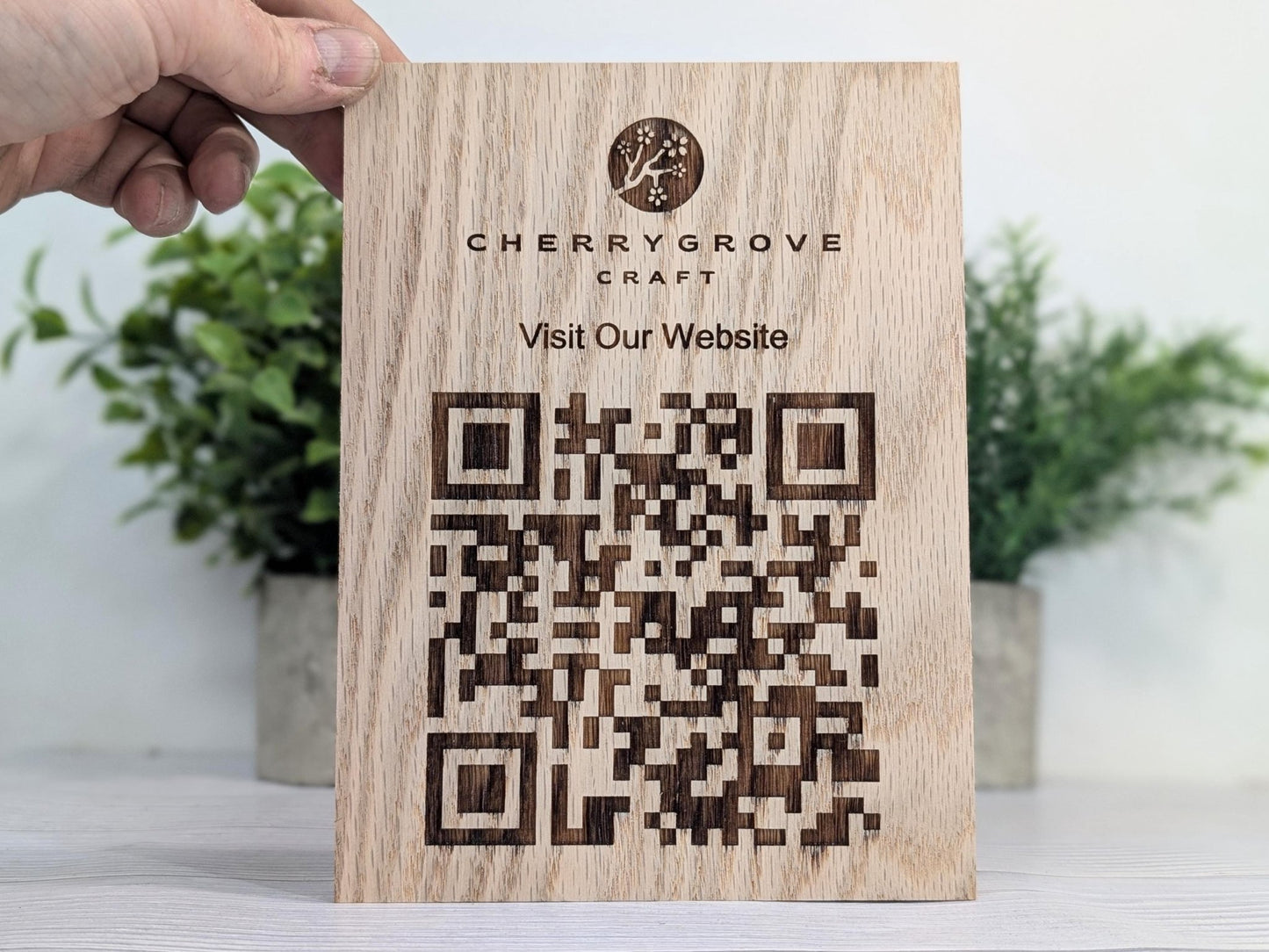 QR Code Solid Oak Large Blocks - Personalised Oak Blocks - QR Code - Custom Table Signage - Menus, Websites, Social Media, 150mm x 200mm - CherryGroveCraft