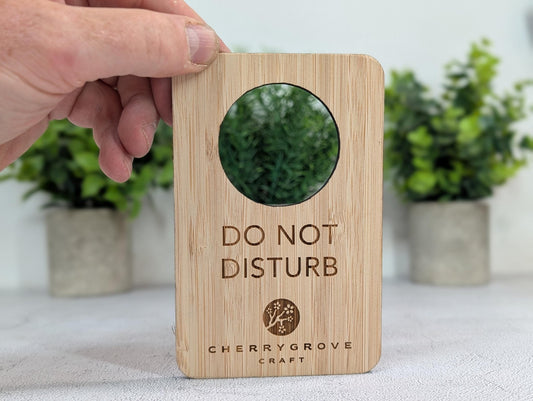 Personalised reversible Do Not Disturb door hanger in 5mm bamboo, 89x137mm