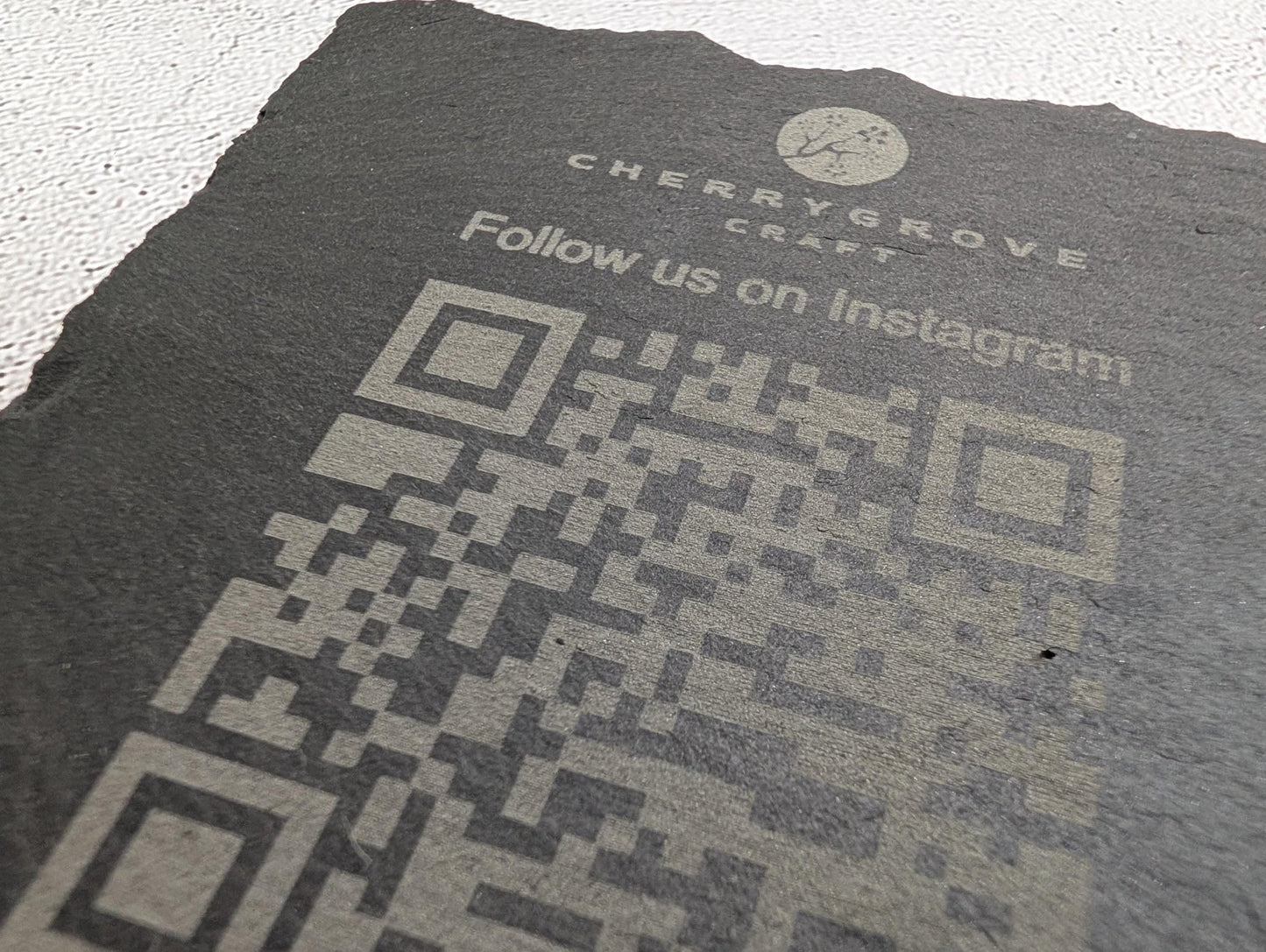 Social Media Slate Coaster – Engraved QR Code Business Promo, Follow Us Coaster, Handmade in Wales, Plastic - Free Packaging - CherryGroveCraft