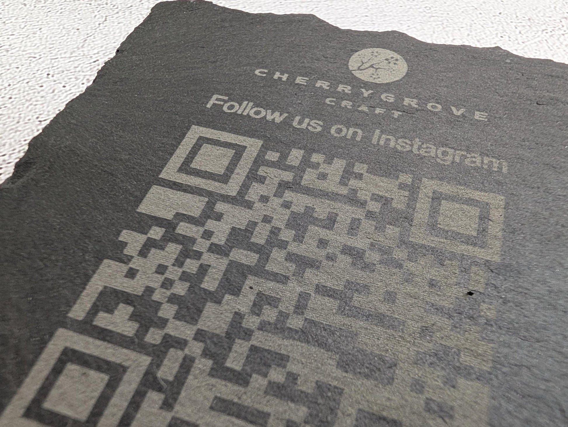 Social Media Slate Coaster – Engraved QR Code Business Promo, Follow Us Coaster, Handmade in Wales, Plastic - Free Packaging - CherryGroveCraft
