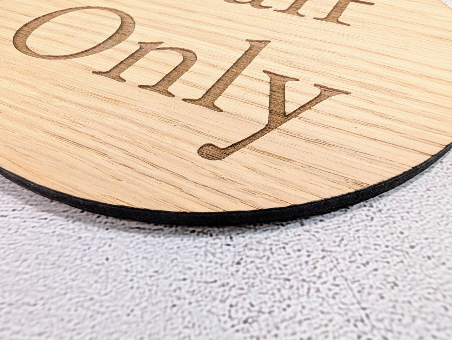 Staff Only Door Sign – Circular Oak Veneered Wooden Sign for Business, Indoor Use Only, Handmade in Wales, Plastic - Free Packaging - CherryGroveCraft