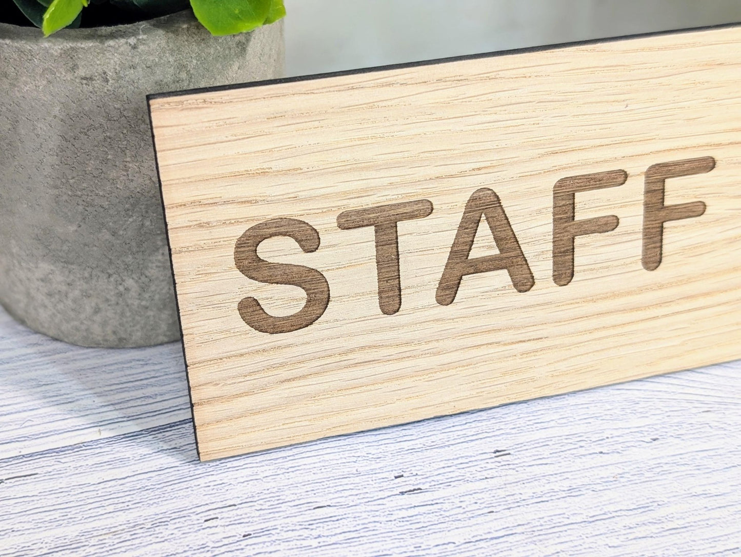 Staff Only Sign – Personalised Wooden Door Sign | Custom Text Oak Veneer Wall Plaque | Private Shop Cafe Warehouse Office Signage - CherryGroveCraft
