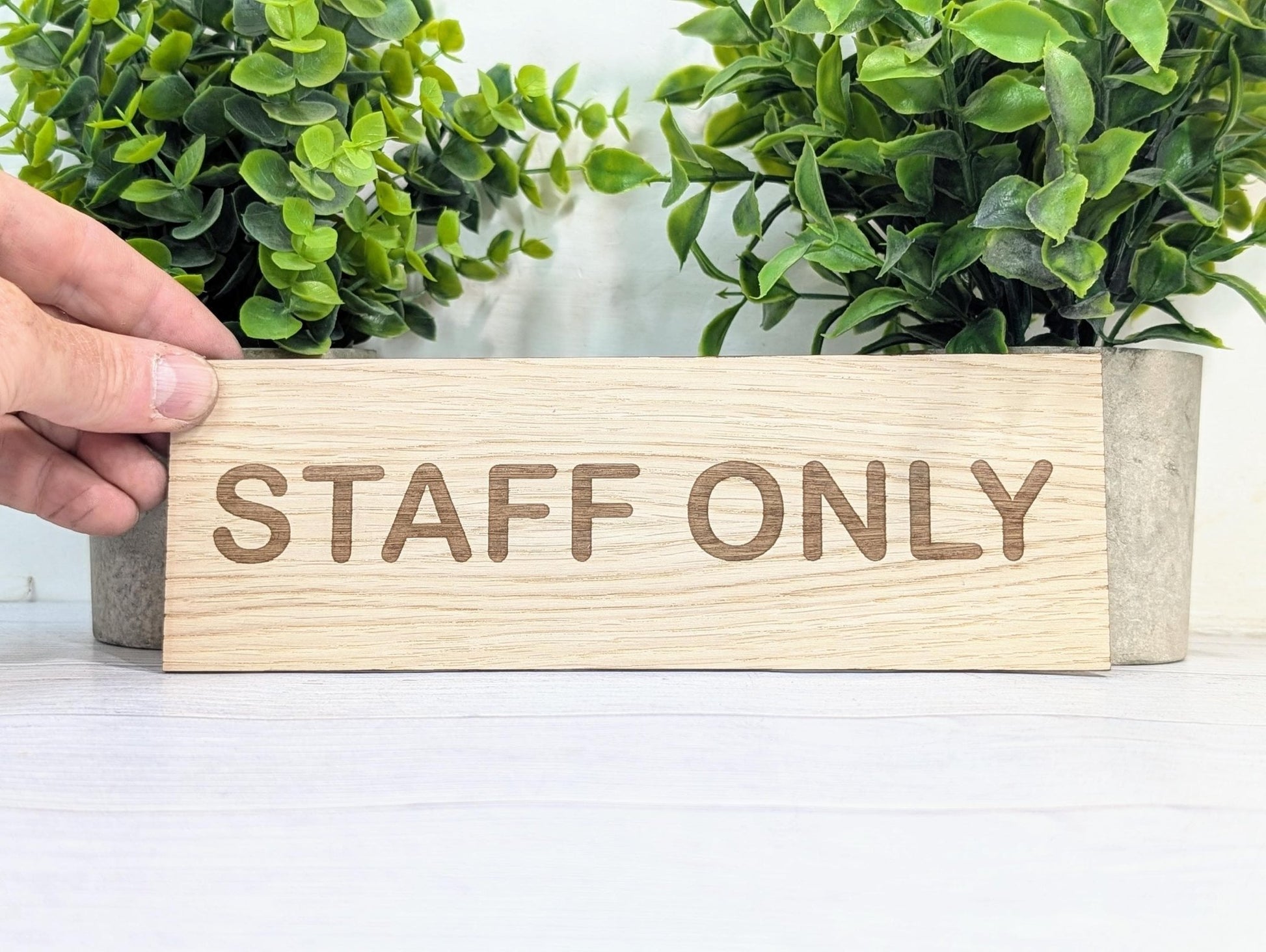 Staff Only Sign – Personalised Wooden Door Sign | Custom Text Oak Veneer Wall Plaque | Private Shop Cafe Warehouse Office Signage - CherryGroveCraft